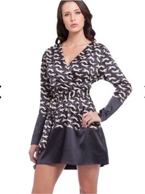 Guess by Marciano Fox Print Navy Blue and White Satin Mini Dress